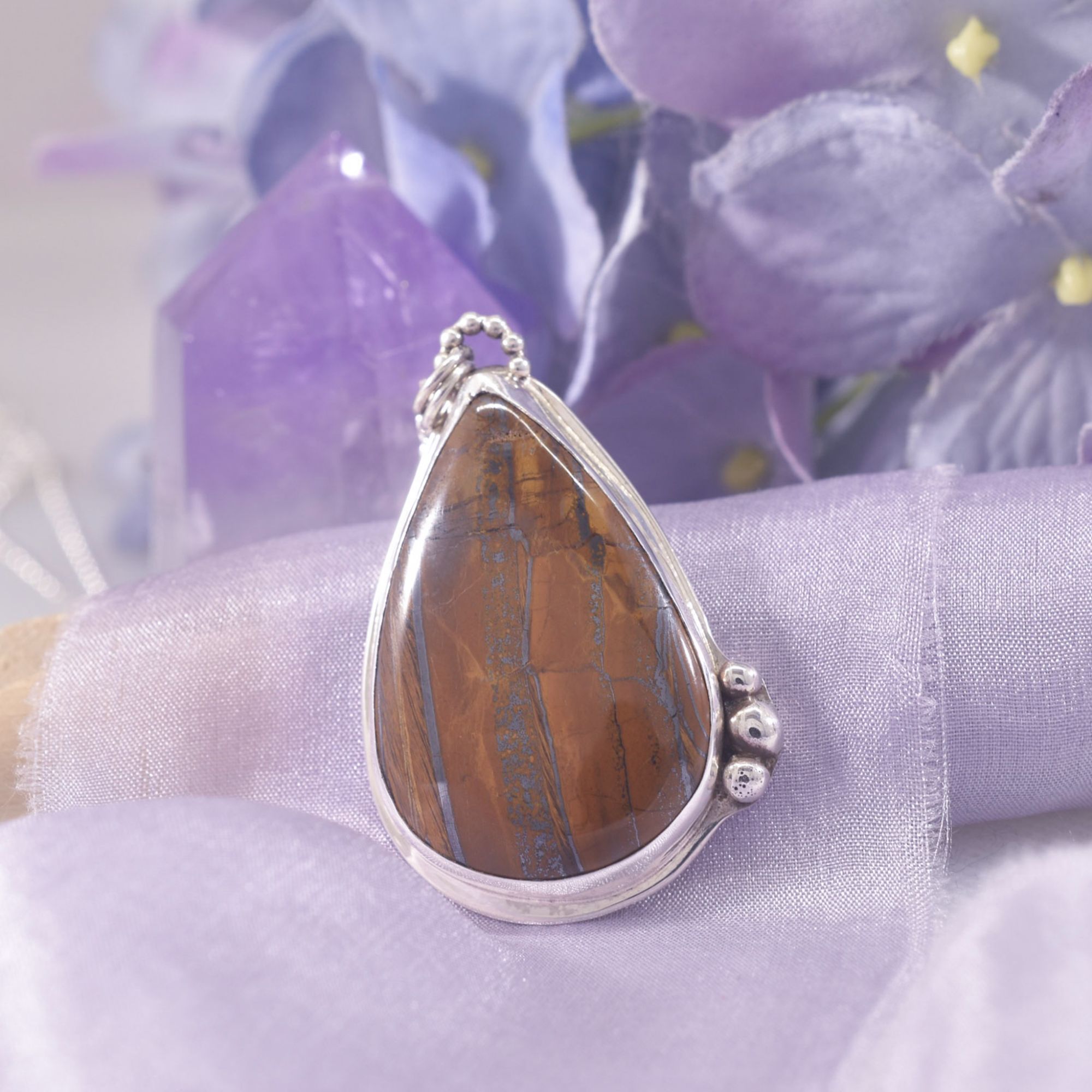 Sterling Silver Tigers Eye Teardrop Necklace