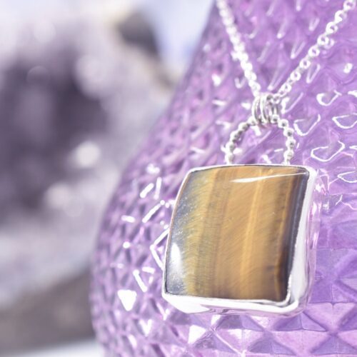 Sterling Silver Tigers Eye Square Necklace