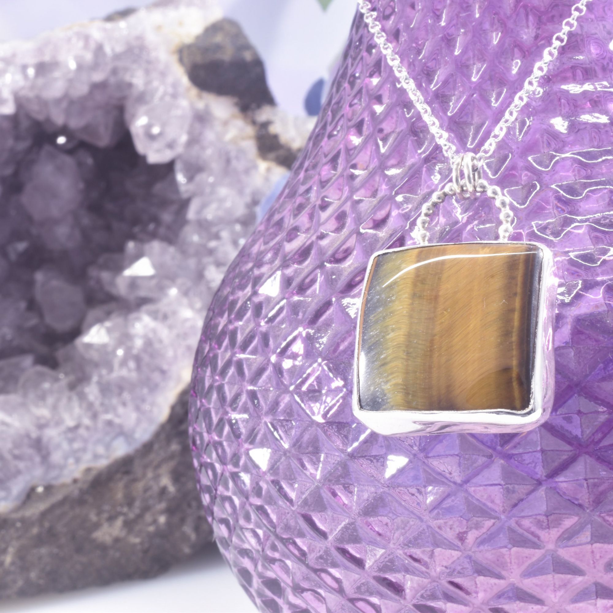 Sterling Silver Tigers Eye Square Necklace