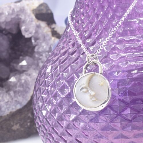 Sterling Silver Mystic Moon Face Necklace