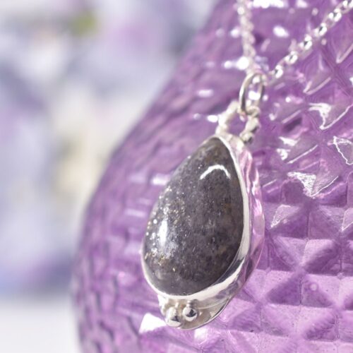 Sterling Silver Black Sunstone Teardrop Necklace