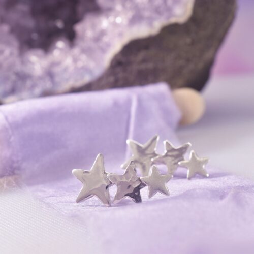 Sterling Silver Cosmic Triple Star Earrings
