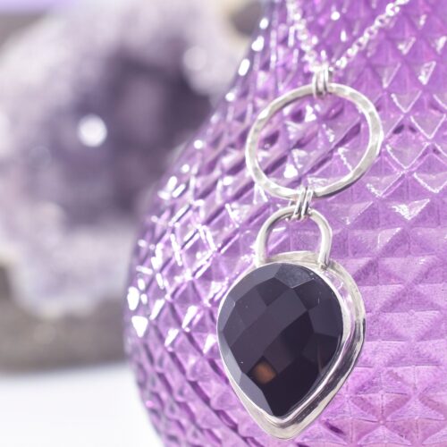Sterling Silver Black Agate Drop Necklace