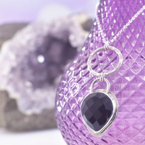 Sterling Silver Black Agate Drop Necklace