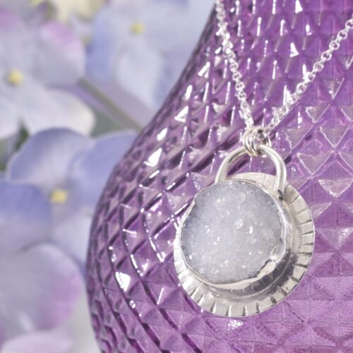 Sterling Silver Quartz Druzy Selene Necklace