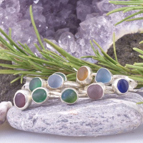 Sea Glass Pebble Rings