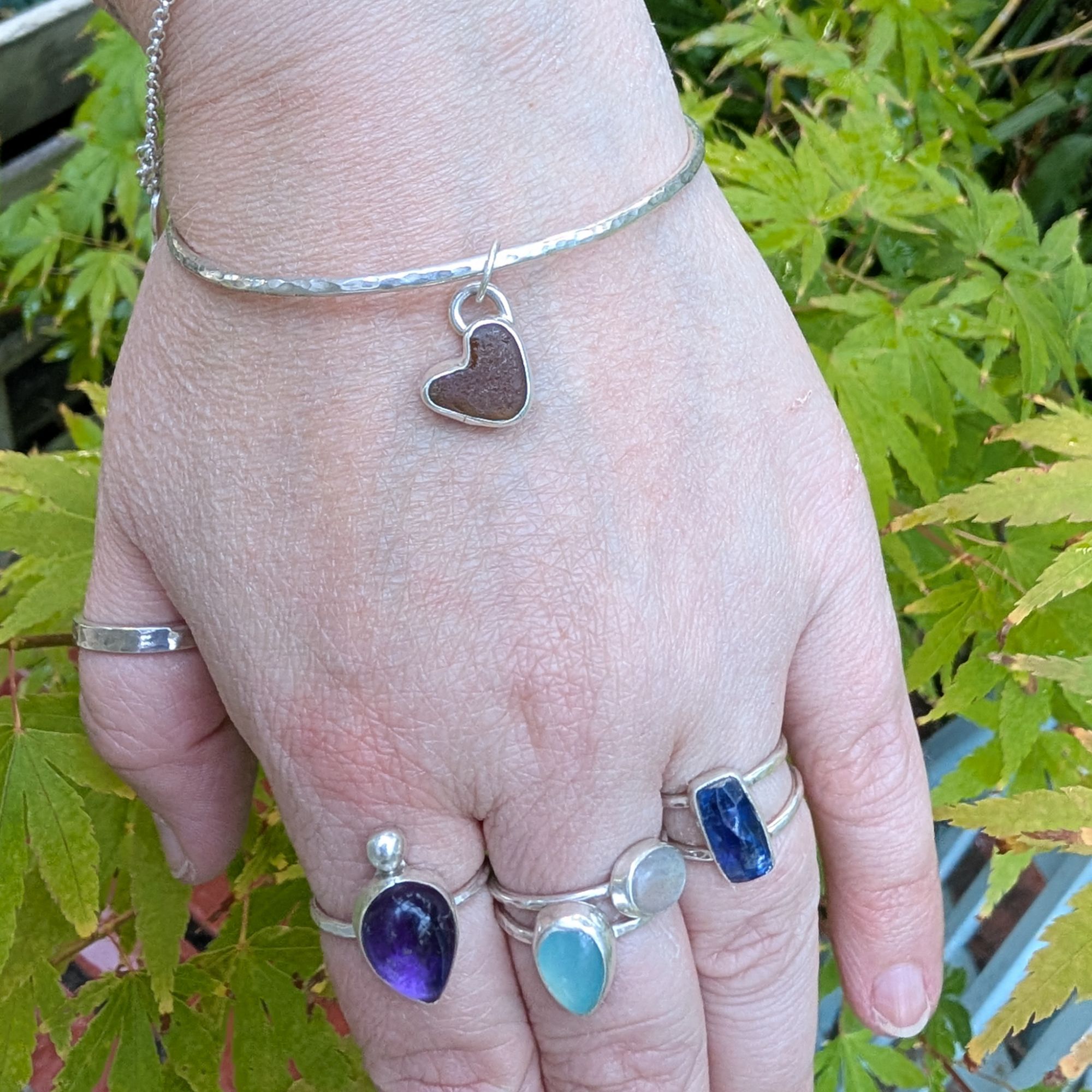 Sea Glass Ocean Heart Bangle - Image 4